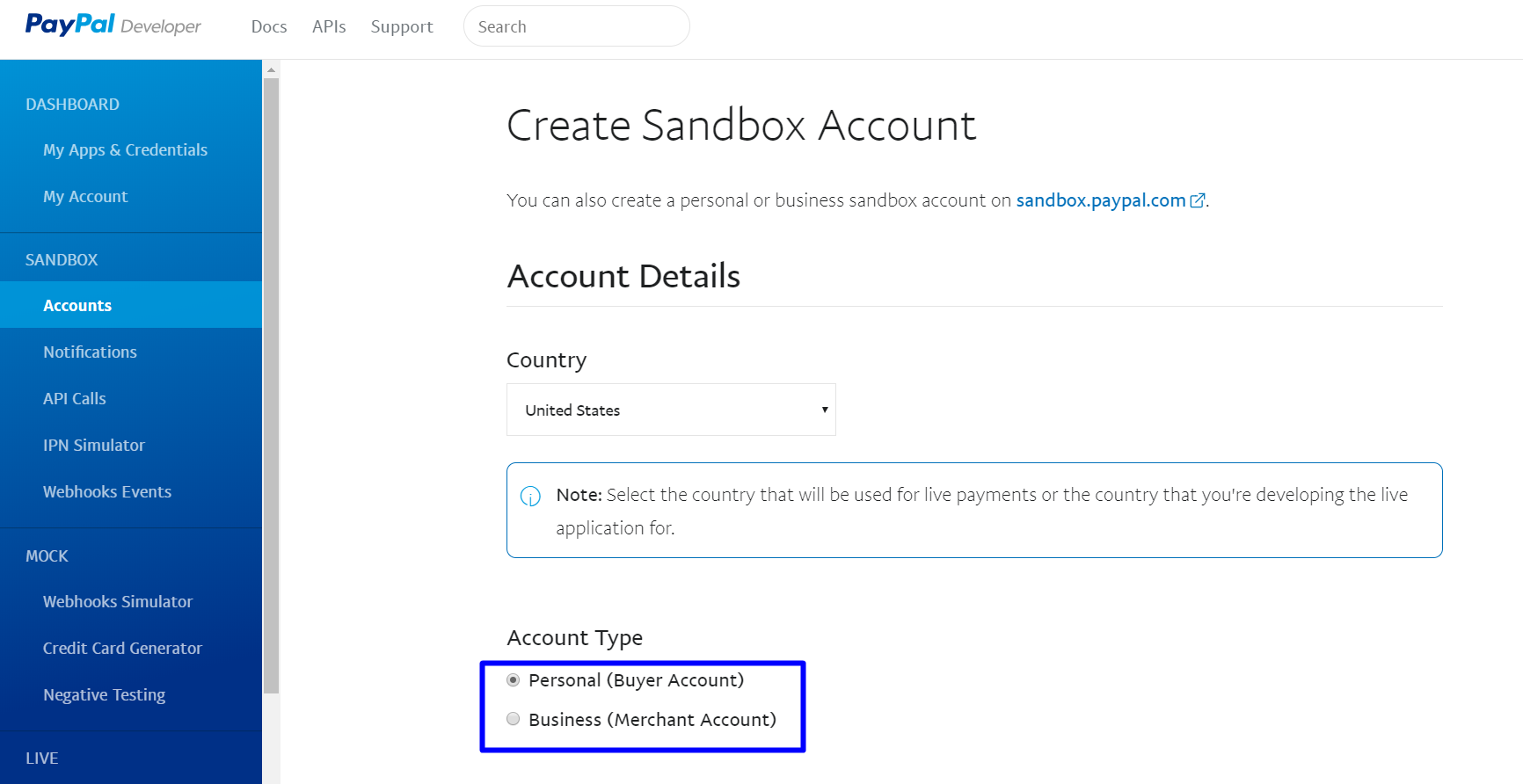 log in to a paypal sandbox account